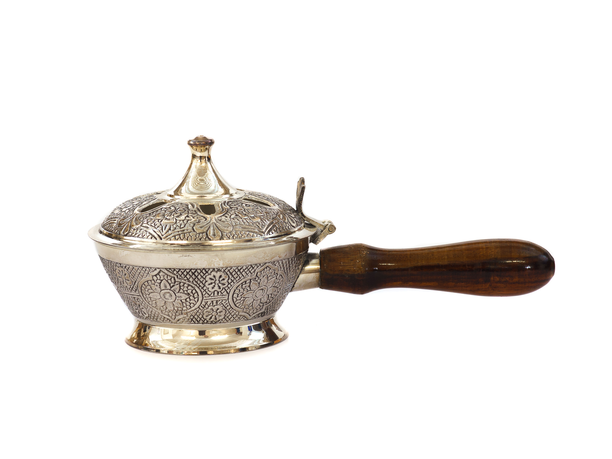 Räucherpfanne mit Holzgriff, Nickel