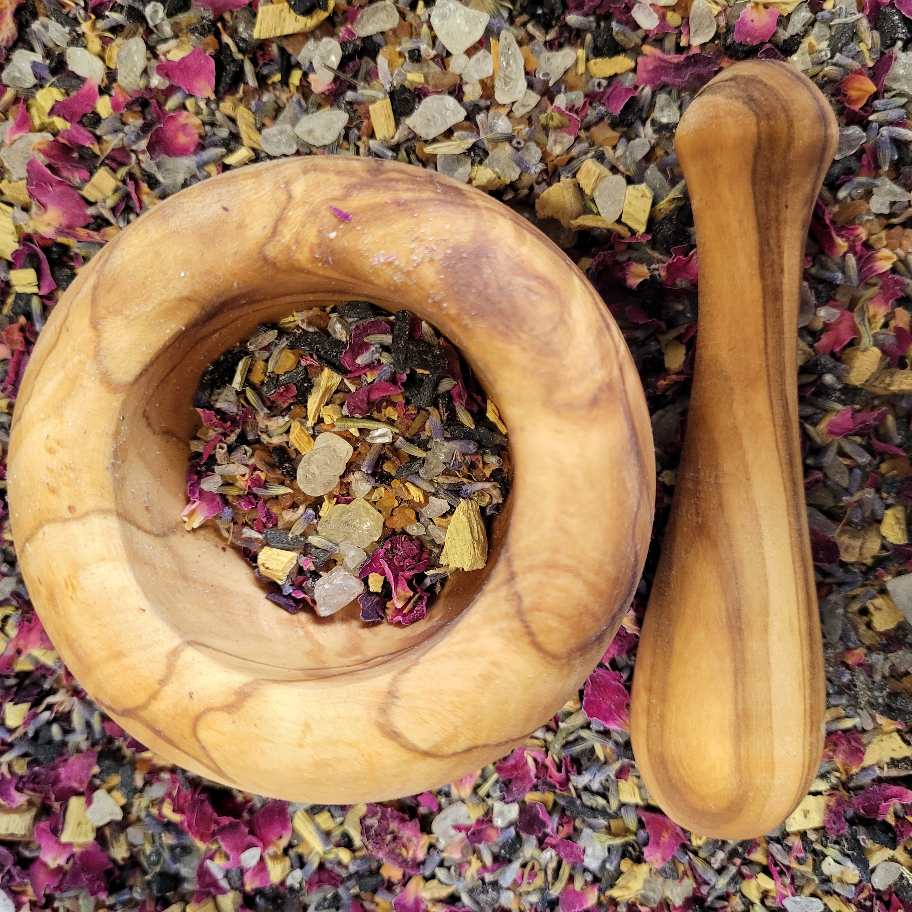 Mörser mit Stößel - Olivenholz
