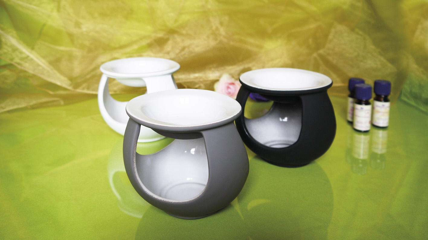 Duftlampe Trio, Keramik, weiß, grau, schwarz