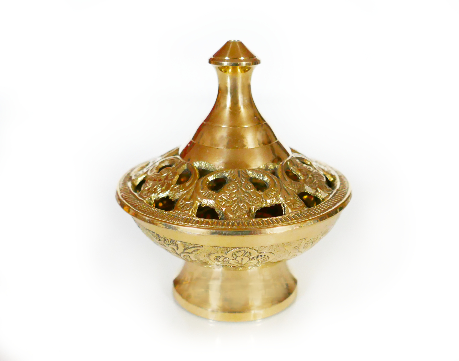 Räucherschale mit Deckel und Kohlegitter, Messing