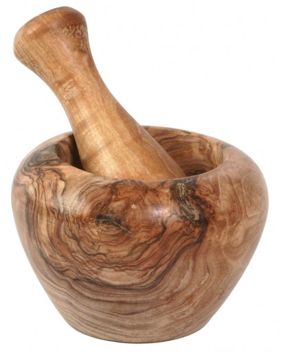 Mörser mit Stößel - Olivenholz