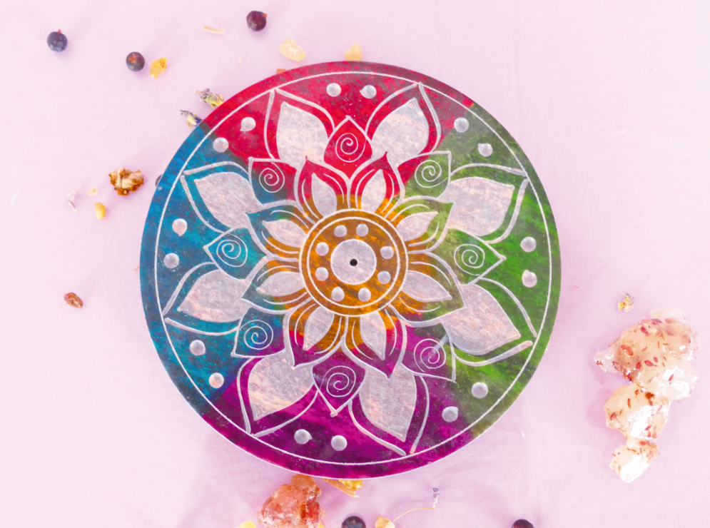 Regenbogenmandala, Räucherstäbchenhalter Speckstein
