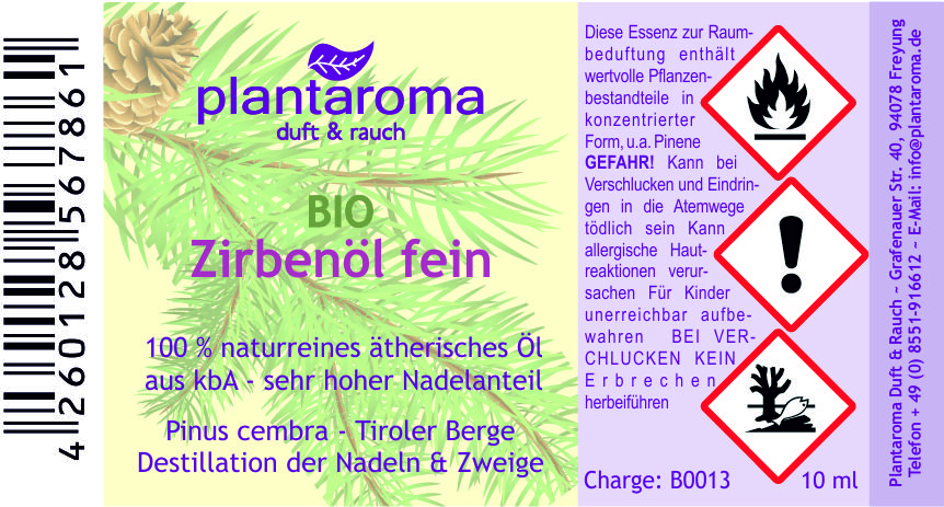 Zirbenöl fein BIO, 100 % naturreines ätherisches Öl