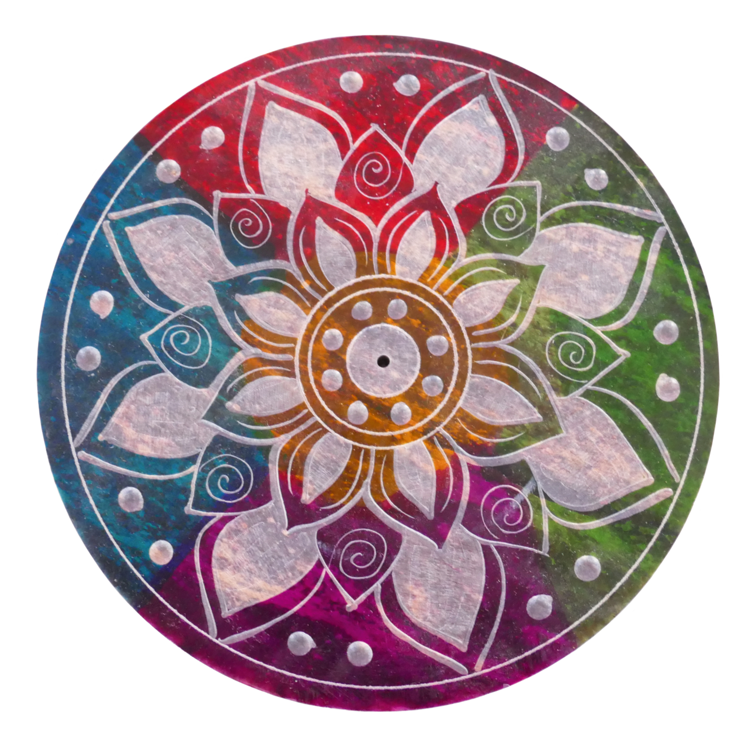 Regenbogenmandala, Räucherstäbchenhalter Speckstein