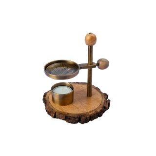 Holzscheibe, höhenverstellbares Räucherstövchen bronziert